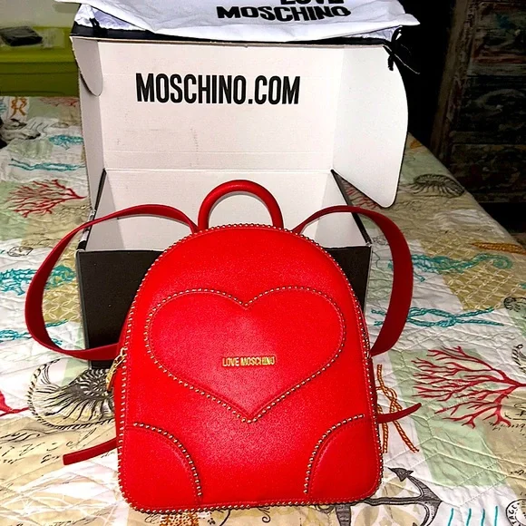 EUC Love Moschino Red Leather Backpack Love Moschino Embroidered Heart Backpack - Black Backpacks  main image 4